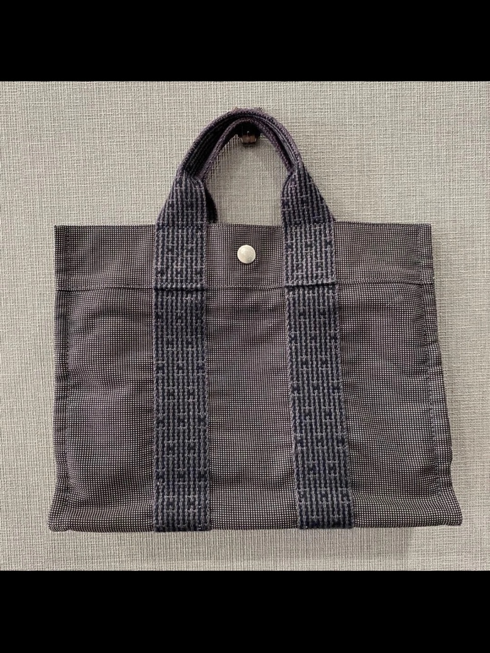 Hermes Navy Gray Canvas Messenger Tote